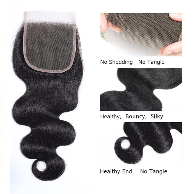 Selina Lace Closure 8 Inch Brazilian Body Wave Closure Free Part Lace Closure 4X4 Unprocessed Human Hair Natural Black Color Virgin Human Hair (8"Body, Free part)