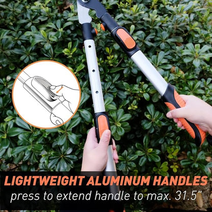Colwelt Telescopic Hedge Shears 62cm to 80cm, Extendable Garden Hedge Clippers for Trimming Borders, Boxwood, and Bushes, Lightweight Garden Shears with Aluminum Handle, Carbon Steel Sharp Blades
