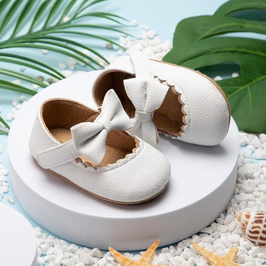 HsdsBebe Infant Baby Girls Mary Jane Flats Bow Non-Slip Soft Sole Princess Toddler First Walkers Sneaker Wedding Dress Shoes
