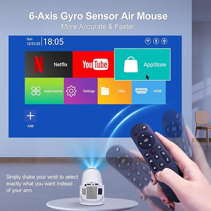 HY300PRO Mini Projector with WiFi and Bluetooth, 4K Support Smart Portable Projector Auto Keystone , Air Mouse Remote, Voice Control, 180 Degree Rotation, Home Video Proyector Android 11