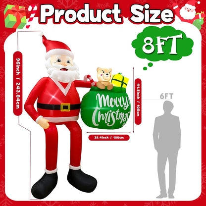 8FT Christmas Inflatable Outdoor Decoration, Climbing Santa Inflatable Outdoor Christmas Blow up Yard Decorations with LED Lights (The Gift List is Detachable and Writable)