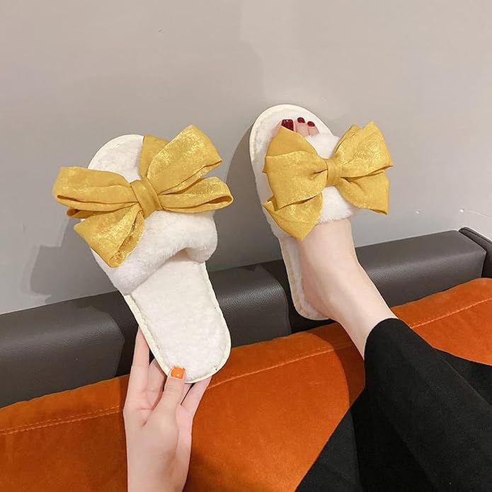 Women's Fuzzy Slippers Butterfly Dewy Toe Indoor Slippers Plush Girl Cute Bedroom Home Shoes and Comfortable