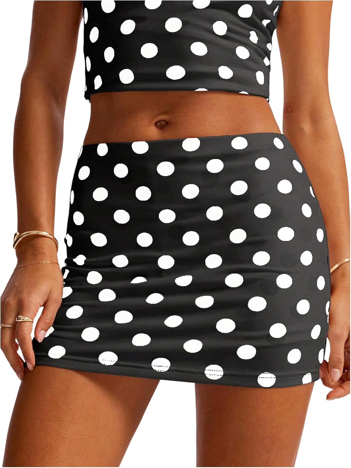 Milumia Women's Y2K Polka Dots Mini Skirts Built in Shorts | Low Waisted, Bodycon, High Stretch, Party, Casual, Festival, Going Out, Back to Schools