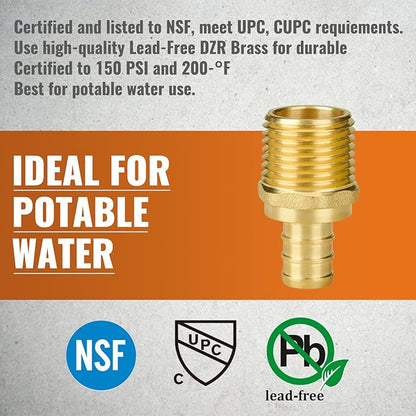 SUNGATOR 6-Pack 12" NPT to 12" PEX Male Adapter, No Lead Brass, NSF, UPC Certified