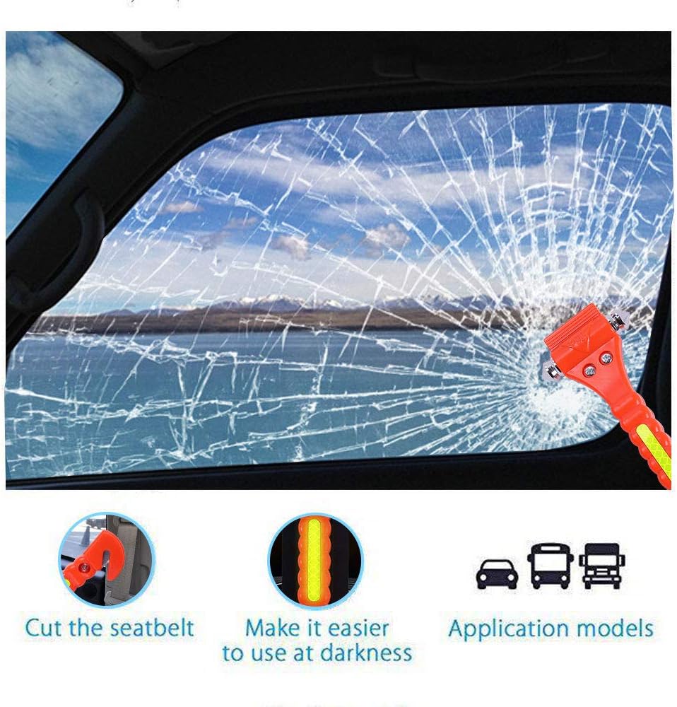 4 PCS GoDeCho Car Emergency Escape Window Breaker and Seat Belt Cutter Hammer with Light Reflective Tape,Life Saving Survival Kit (Does Not Include Holders)