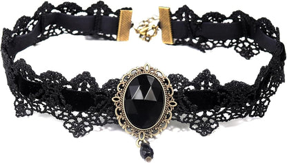 Pingyongchang Lace Choker Necklace Black Lace Crystal Choker Necklace for Women Halloween Weeding Costume Party Prom Vampire Pendant Choker for Women Gothic Jewelry