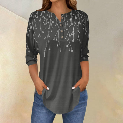 3/4 Length Sleeve Henley Shirts For Women Henley Spring Button Down Tops Baggy V Neck Blouses