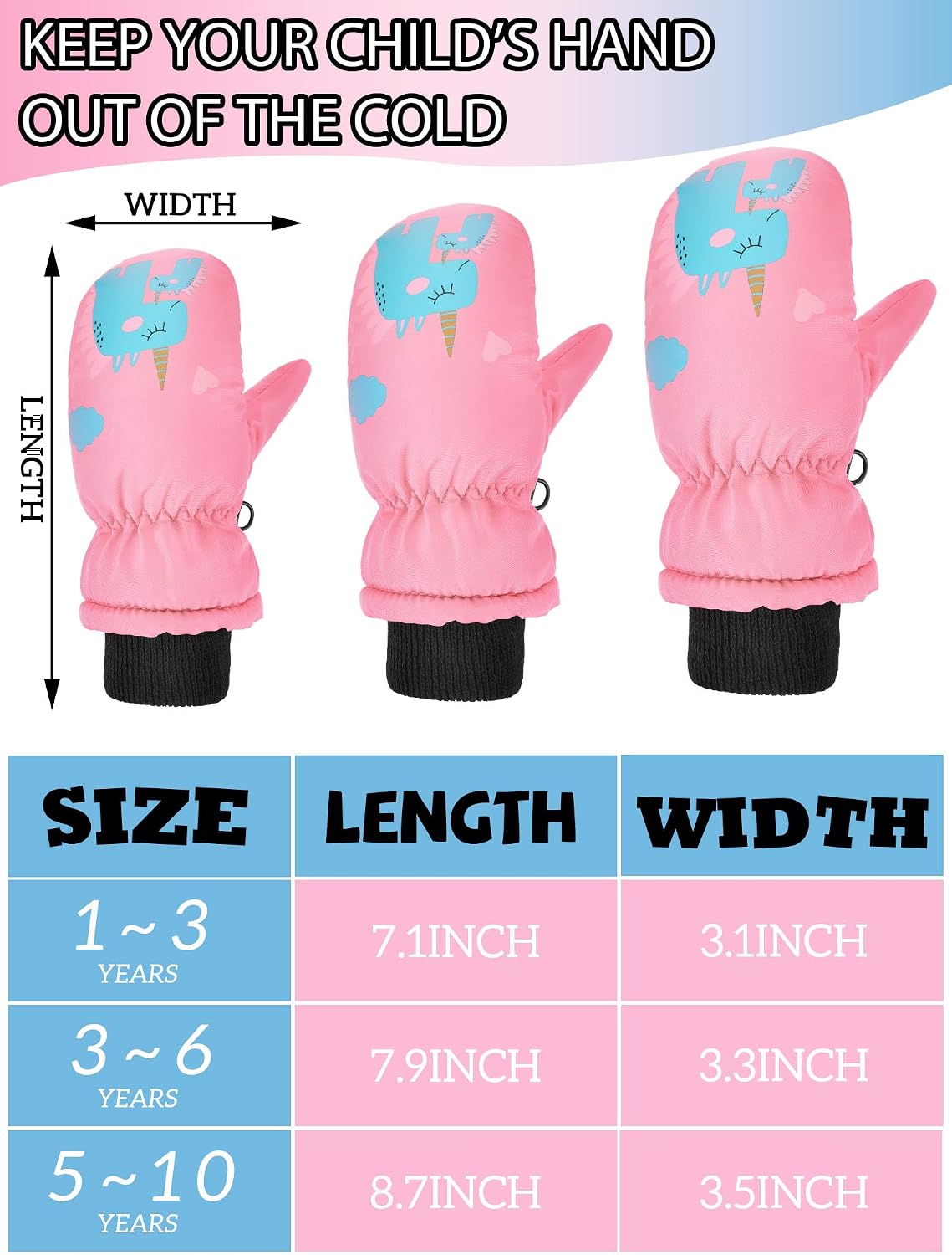 Pairs Kids Ski Mitten Toddler Winter Waterproof Snow Gloves Unisex Cold Weather Warm Mitten for Girls Children Boys Skiing Snowboarding