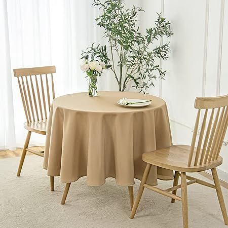 maxmill Round Linen Looking Textured Tablecloth Spill-Proof Wrinkle Free Soft Jacquard Table Cloth for Circular Table Cover, for Dining Room Buffet Banquet Parties Holiday Dinner, 70 Inch Beige