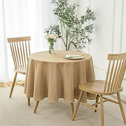 maxmill Round Linen Looking Textured Tablecloth Spill-Proof Wrinkle Free Soft Jacquard Table Cloth for Circular Table Cover, for Dining Room Buffet Banquet Parties Holiday Dinner, 70 Inch Beige