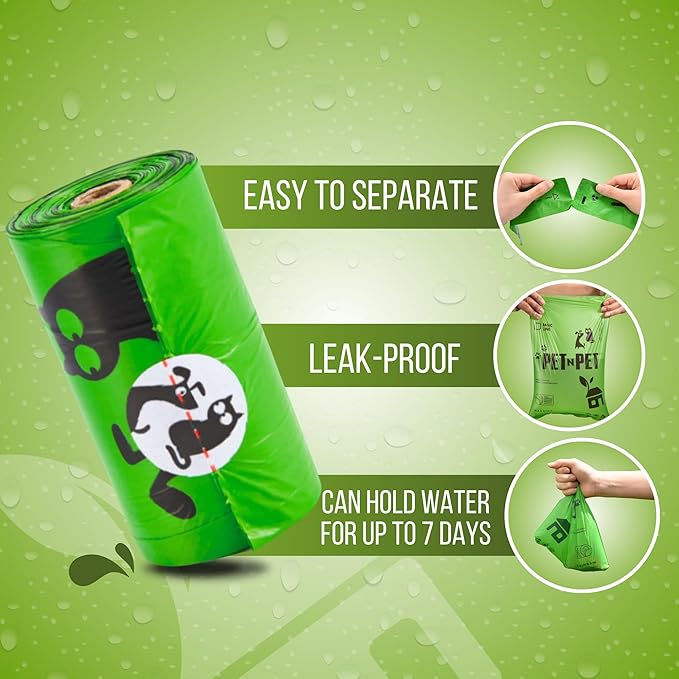 Pet N Pet 1080 Counts Green Poop Bags for Dogs, 38 Plant Based  62 PE Extra Thick Dog Poop Bags Rolls, 9" x 13", Unscented Pet Waste Bag