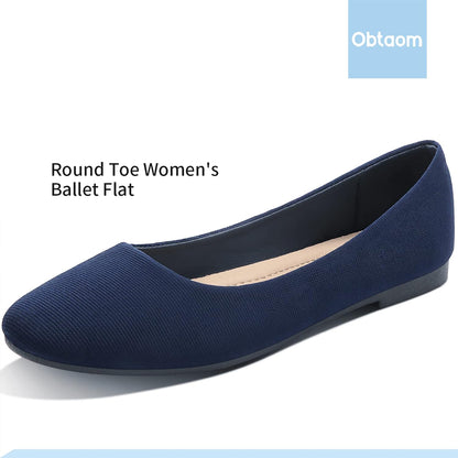 Obtaom Round Toe Women Flat Shoes Slip on Girls Dress Black Ballet Flats.