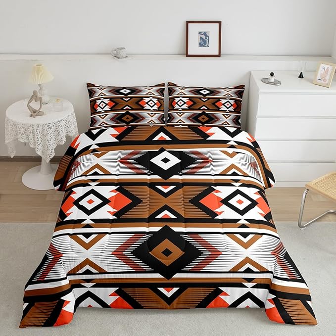 Erosebridal Southwestern - Queen size duvet set, retro style, ethnic, geometric, bohemian, Aztec, for children, teenagers and adults, western tribal duvet set, decoration of