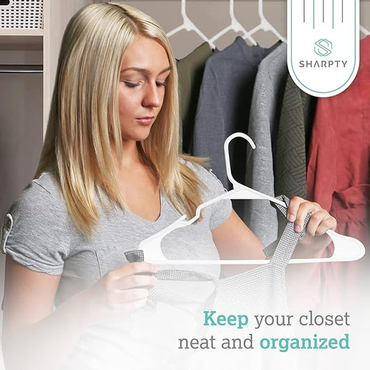 Sharpty - Plastic Hangers - Adult Clothes Hangers - T-Shirt, Dress, Coat Hangers  Accessories - Notched Hanger, Durable  Versatile Color Clothing Closet Hanger(20-Pack,White)