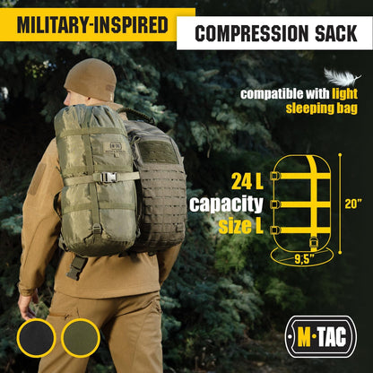 M-Tac Compression Stuff Sack for Sleeping Bag Military Water Resistant Compression Bag Lightweight Nylon Compression Sack for Travel, Camping, Hiking, Outdoor