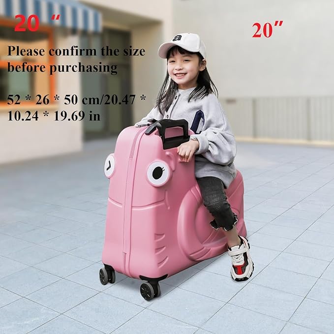 CNCEST 20" Kid's Ride-on Travel Suitcase,Rolling Luggage with Wheels Carry Trolley Luggage with Password Lock,Children's Ride On Trolley Luggage for Children's Day Gift,Festival Gift