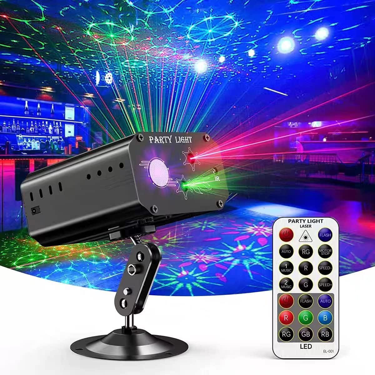 Party Lights Dj Disco Lights, Strobe Stage Light Sound Activated Laser Llights Projector with Remote Control for Parties Bar Birthday Wedding Holiday Event Live Show Xmas Decorations Lights (remote control missing)