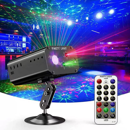 Party Lights Dj Disco Lights, Strobe Stage Light Sound Activated Laser Llights Projector with Remote Control for Parties Bar Birthday Wedding Holiday Event Live Show Xmas Decorations Lights (remote control missing)