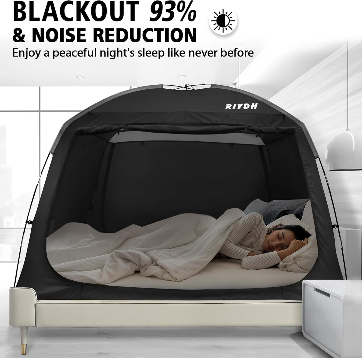 Bed Tent Full Canopy for Adult and Kids Blackout 93% Indoor Sleep Tents Original Design Dream Tents Portable Big Space with String Light 3 Doors Full Size