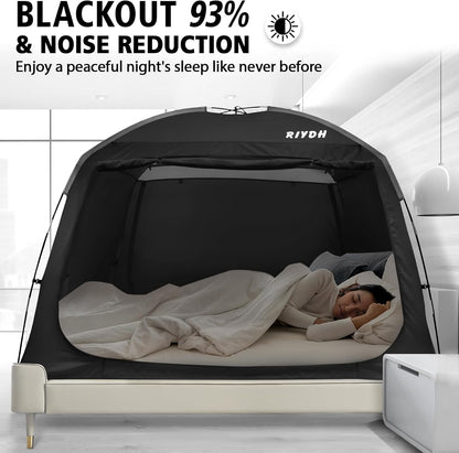 Bed Tent Full Canopy for Adult and Kids Blackout 93% Indoor Sleep Tents Original Design Dream Tents Portable Big Space with String Light 3 Doors Full Size