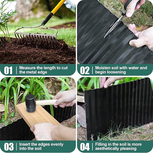 Corrugated Garden Edging Border, 6 "×40 FT Metal Landscape Edging for DIY Flower Beds, Lawn, Landscaping, Garden, Fence, Yard, Sturdy Galvanized Paver Edging Trim Border(Black)