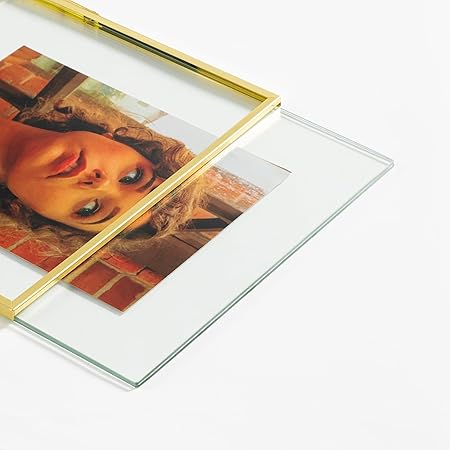 eletecpro 8x10 Metal Picture Frame with Real Glass Cover, Tabletop Display Photo for Multiple Size up to 8x10, Gold Floating Photo Frame for Wedding, Party, Home Decor, Vertical