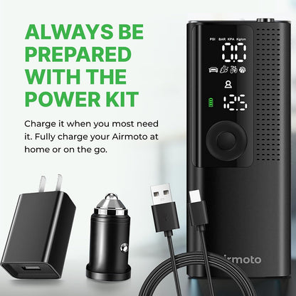 Airmoto Portable Tire Inflator and Car and Home Charger Bundle (Car Adapter not included)