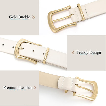 Women's Leather Belt for Jeans Pants Fashion Ladies Dress Belt Waist Belt with Gold Buckle
