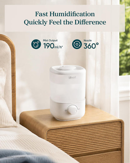 Levoit Top Fill Humidifiers for Bedroom, 2.5L Tank for Large Room, 25dB Easy to Fill & Clean, Quiet Cool Mist Air Humidifier for Home Baby Nursery & Plants, Auto Shut-off for Safety, 25H Lasting, Model # LUH-A251-WUS (Open Box)