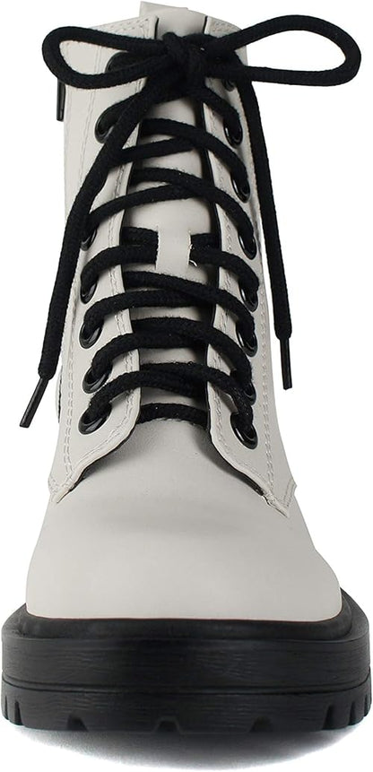 Soda FIRM - Lug Sole Combat Ankle Bootie Lace up w/Side Zipper