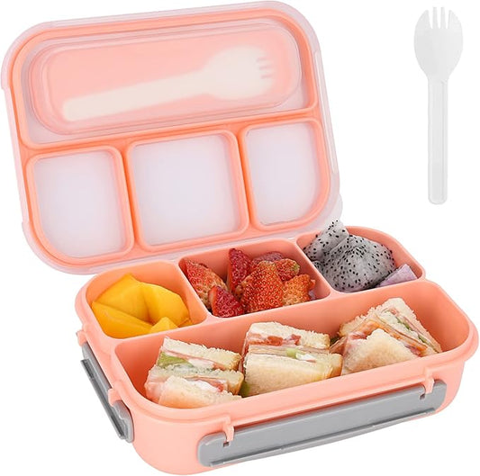 Bento Box Lunch Containers for Adults 5 Cup,Bento Boxes with 4 Compartments &Fork,Leak-proof,Microwave/Dishwasher/Freezer Safe,Pink