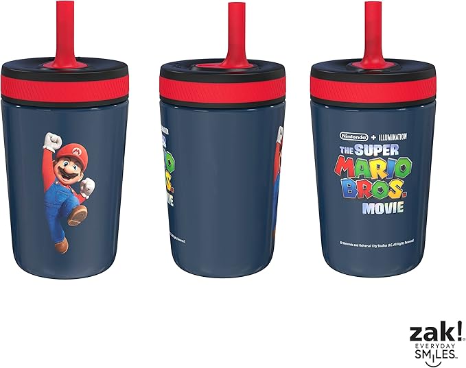 Zak Designs The Super Mario Bros. Movie Kelso Toddler Cups For Travel or At Home, 12oz Vacuum Insulated Stainless Steel Sippy Cup With Leak-Proof Design is Perfect For Kids (Mario)