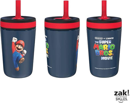 Zak Designs The Super Mario Bros. Movie Kelso Toddler Cups For Travel or At Home, 12oz Vacuum Insulated Stainless Steel Sippy Cup With Leak-Proof Design is Perfect For Kids (Mario)