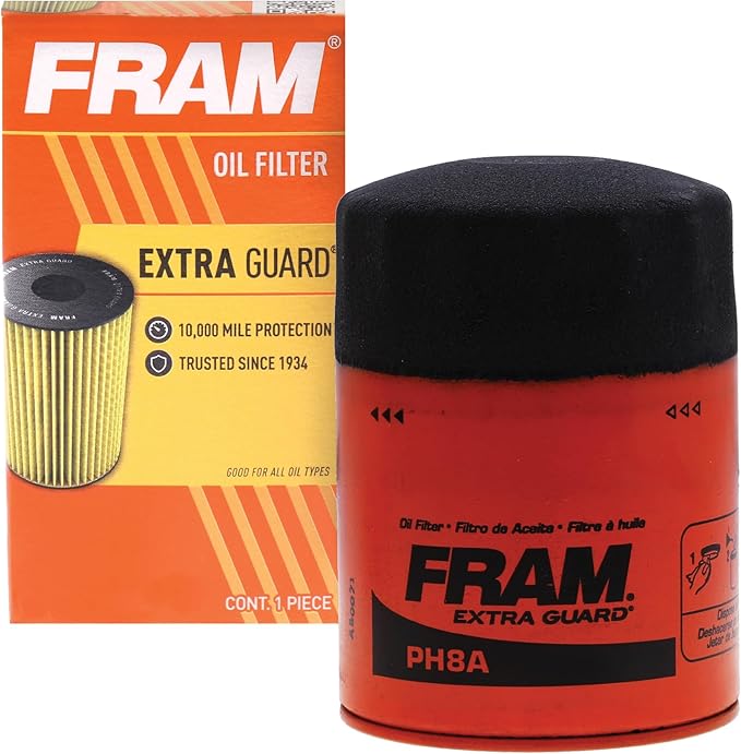 FRAM Extra Guard PH8A, 10K Mile Change Automotive Replacement Interval Spin-On Engine Oil Filter for Select Vehicle Models