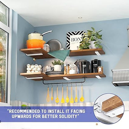 Goovilla Shelf Bracket, Heavy Duty Floating Shelf Brackets 10 inch Long, 6 Pack Brackets for Shelves, White Coated Metal Wall Shelf Support Brackets with 15 Inch Thick and 160 lb. Load Capacity