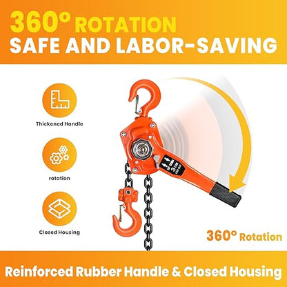 3Ton6600LBS Capacity 10FT Manual Lever Chain Hoist with 2 Hooks Manual Ratchet Chain Puller Hoist Heavy Duty G80 Chain Come Along Winch Ratchet Hoist for Warehouses, Etc (3Ton10FT)