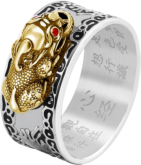HJ HUAJ Feng Shui PiXiu Mantra Ring - Lucky Wealth Jewelry