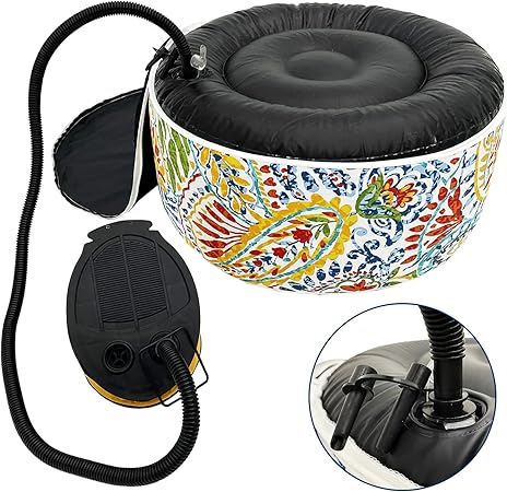 Foot Pump, Air Pump for Inflatable Ottoman, Bed, Air Mattress, Float and Ball, Yellow Black