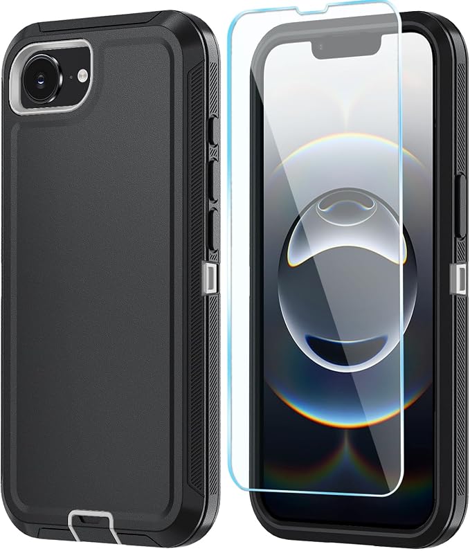 ONOLA Compitable with iPhone 16e Case & iPhone 17e Case with HD Screen Protector, [2 in 1 ] Heavy Duty Protection Phone Case for iPhone 16e /17e 6.1" (Black Grey)