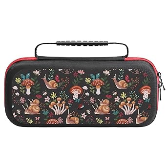 Buewutiry Mushroom Snail Compatible with Nintendo Switch Case - Carrying Case Compatible with Nintendo Switch LiteOled Travel Case Protector with Pockets for Accessories And Games Cases