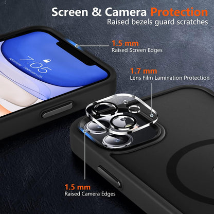MOCCA Strong Magnetic for iPhone 13 Case (DOES NOT INCLUDE SCREEN PROTECTOR), [Compatible with Magsafe]Translucent Matte Back Slim Shockproof Case for iPhone 13 Phone Case 6.1", Frosted White, Black camera outline