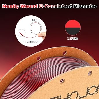 Silk PLA Filament 1.75mm Black Red Gold Dual Color PLA 3D Printer Filament 3 in 1 Coextrusion 1KG Spool(2.2lbs) 3D Printing Filament Dimensional Accuracy - 0.03mm