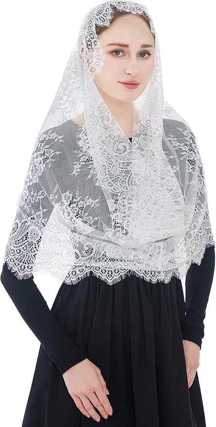 Wgior Spanish Infinity Veils for Church Lace Chapel Veils Catholic Church Veil Latin Mass Head Covering Scarf Mantilla
