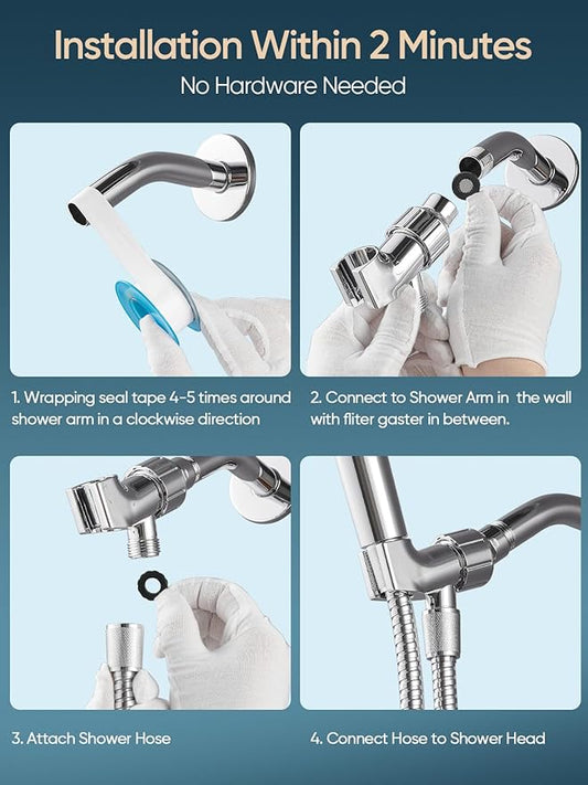 Cobbe Shower Head Holder for Handheld Shower Head, Brass pivoting ball adjustable Shower Arm Mount for Connecting Shower Arm and Shower Hose, 12 Inch IPS Female Inlet and Male Outlet, Chrome Finish