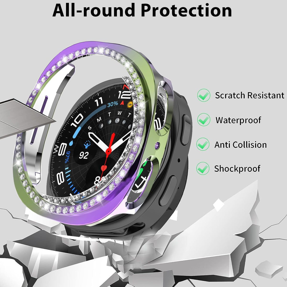 2 Packs for Galaxy Watch 8 Case 40mm, Bling Frame Protective Case Compatible for Samsung Galaxy Watch 8 (2 Packs, Rose Gold/Colorful)