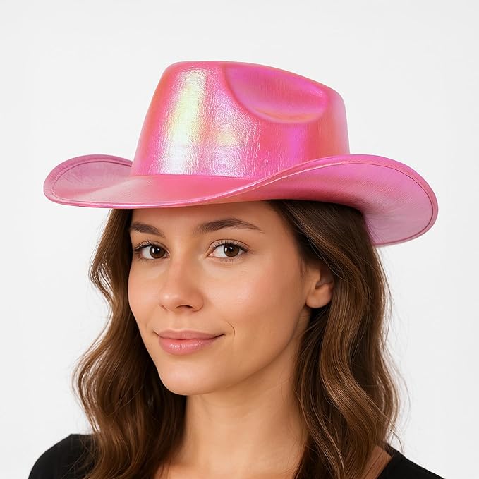 GiftExpress Neon Pink Holographic Glitter Cowboy Hat  Sparkly Space Cowgirl Hat for Bachelorette, Festival  Western Party