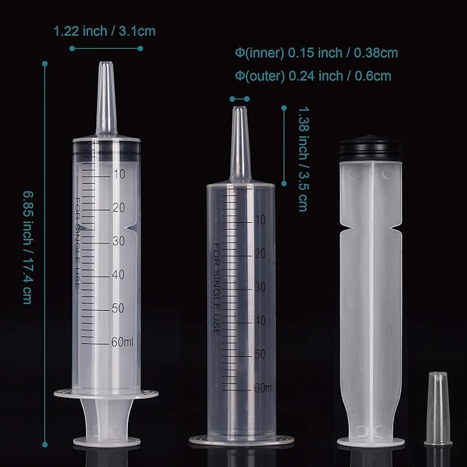 12Pack 60ml Syringe for Liquid - Large Plastic Syringes Without Needle for Jello Shots Food Thick Liquids and Irrigation Water, Lip Gloss Filling, Feeding Dogs Meds, Measuring ( 12 Pack 60 ml  cc )