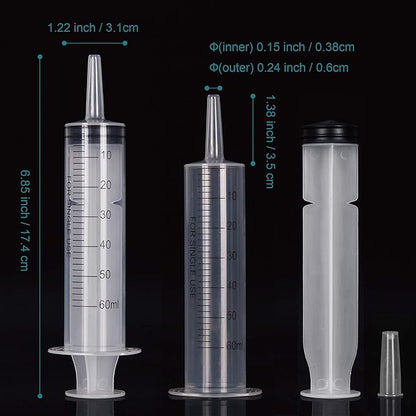 12Pack 60ml Syringe for Liquid - Large Plastic Syringes Without Needle for Jello Shots Food Thick Liquids and Irrigation Water, Lip Gloss Filling, Feeding Dogs Meds, Measuring ( 12 Pack 60 ml  cc )