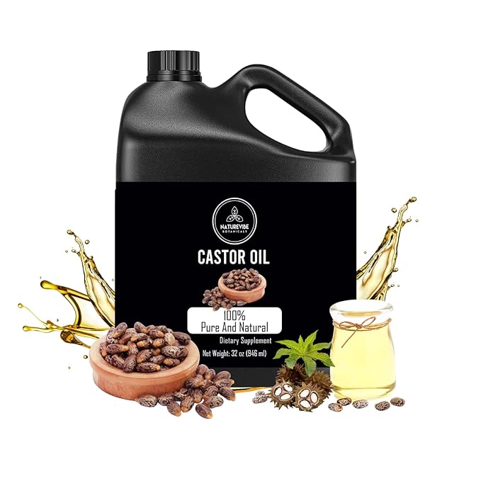 Naturevibe Botanicals Castor Oil 32 Ounces  100 Pure and Natural  Great for Skin Care and Hair Care  Hexane Free Unrefined Oil for Enhanced Eyebrows and Eyelashes 32 Fl Oz  946ml