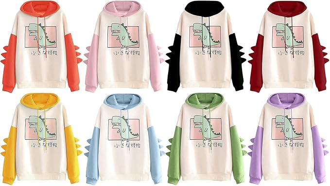 Dinosaur Hoodie Kawaii Pullover Cute Hooded Sweatshirt For womens